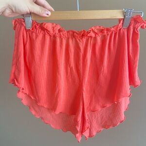 Anthropologie Coral Ruffle Shorts